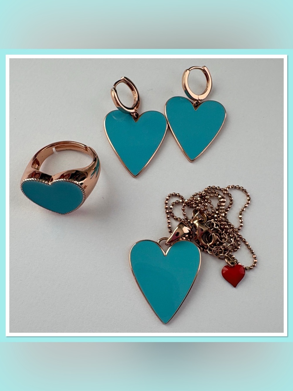 CU❤️RI Milano Rose Gold Heart Jewelry Set | Necklace, Earrings & Ring